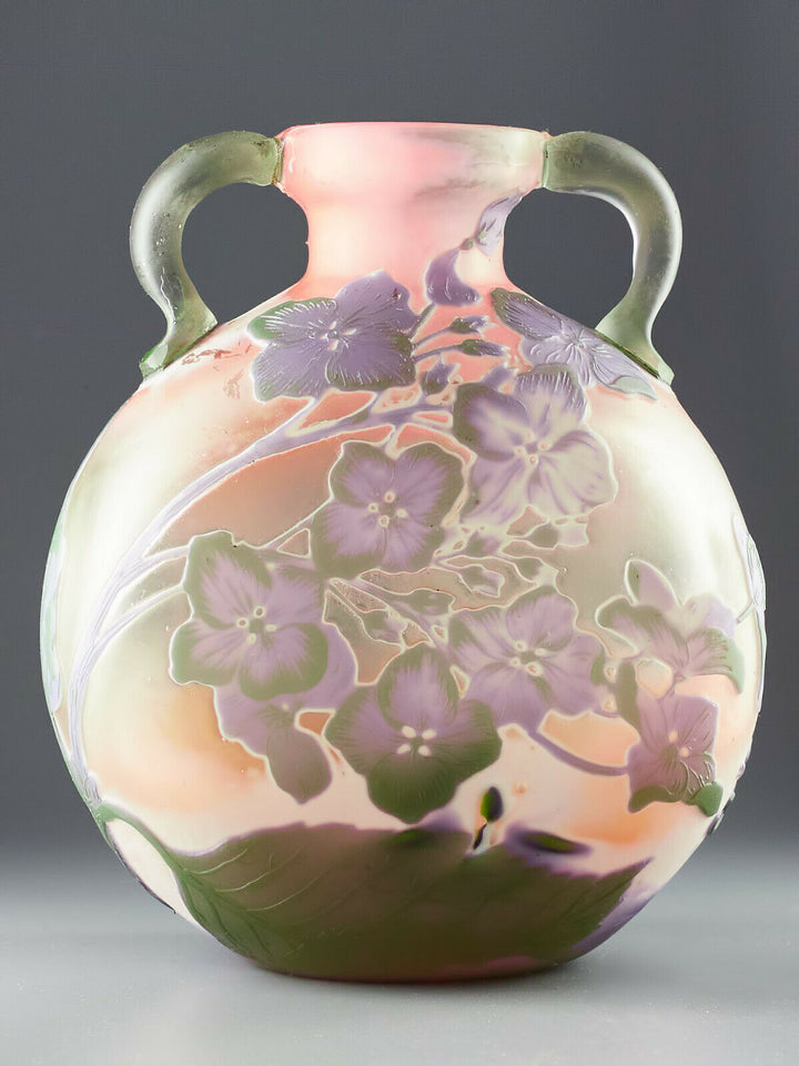 エミールガレ　紫陽花の花が描かれた両耳付きの花瓶