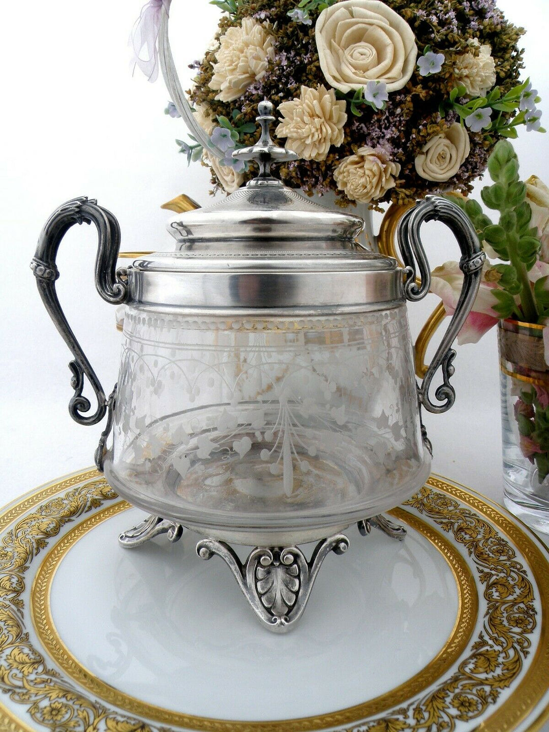 Antique French Sterling Silver Fabulous Candy Box with Glass