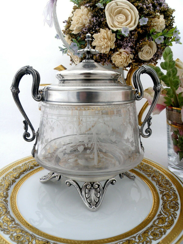 Antique French Sterling Silver Fabulous Candy Box with Glass
