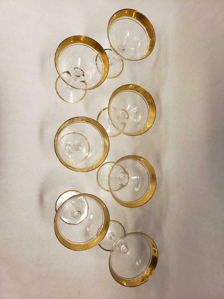 Set of 7 Vintage Champagne Tall Sherbert Glastonbury Lotus Minton Crystal Glass