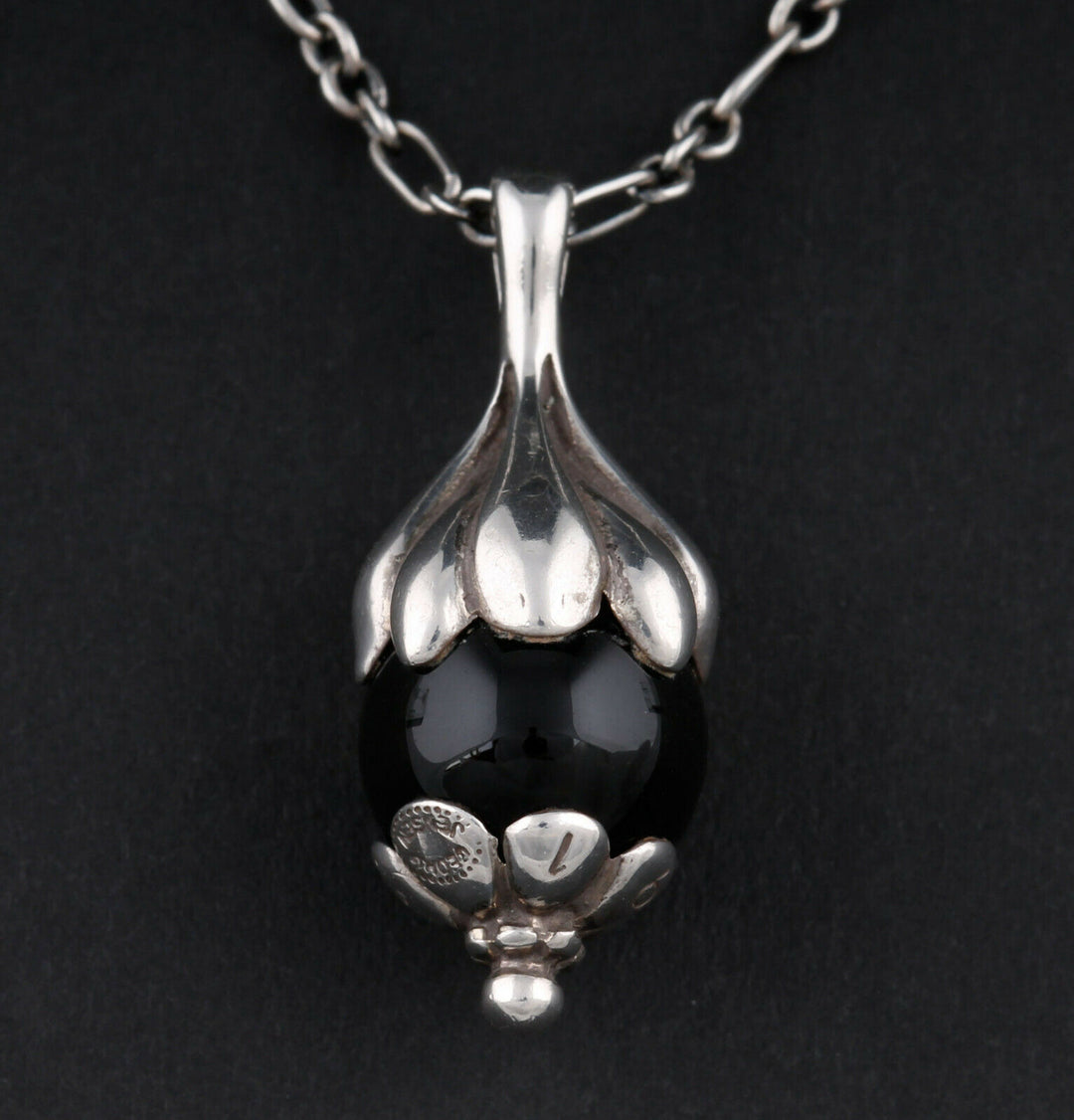 GEORG JENSEN Sterling Pendant Of The Year 1991, Onyx / Black Agate. VERY RARE!