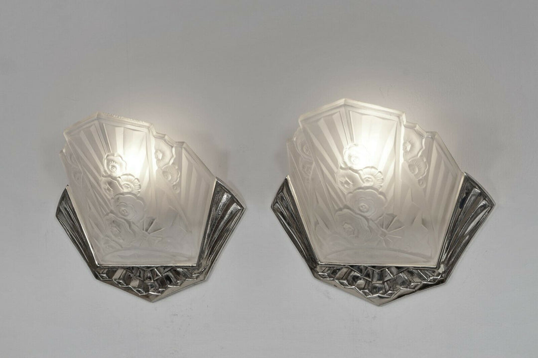 J.GAUTHIER EJG : PAIR OF 1930 FRENCH ART DECO WALL SCONCES ......... lights lamp