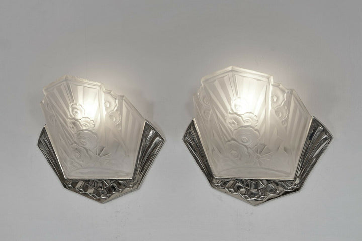 J.GAUTHIER EJG : PAIR OF 1930 FRENCH ART DECO WALL SCONCES ......... lights lamp