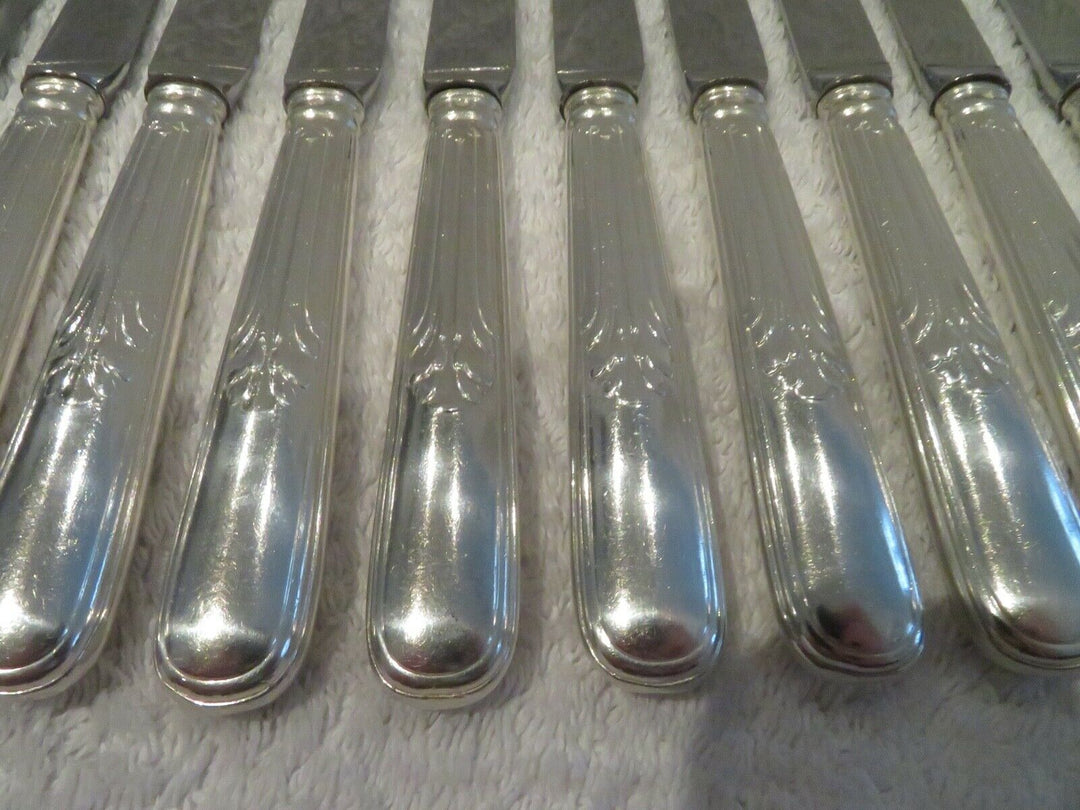 Gorgeous 20th c french 800 silver 12 dessert knives Puiforcat Louis XVI st