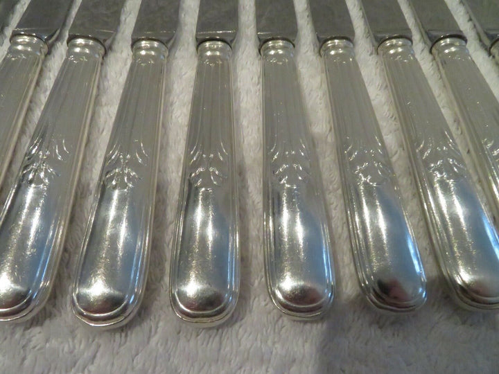 Gorgeous 20th c french 800 silver 12 dessert knives Puiforcat Louis XVI st