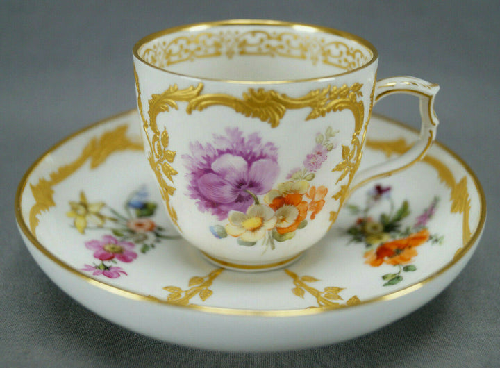 KPM Berlin Neuzierat Hand Painted Floral & Raised Gold Demitasse Cup & Saucer E