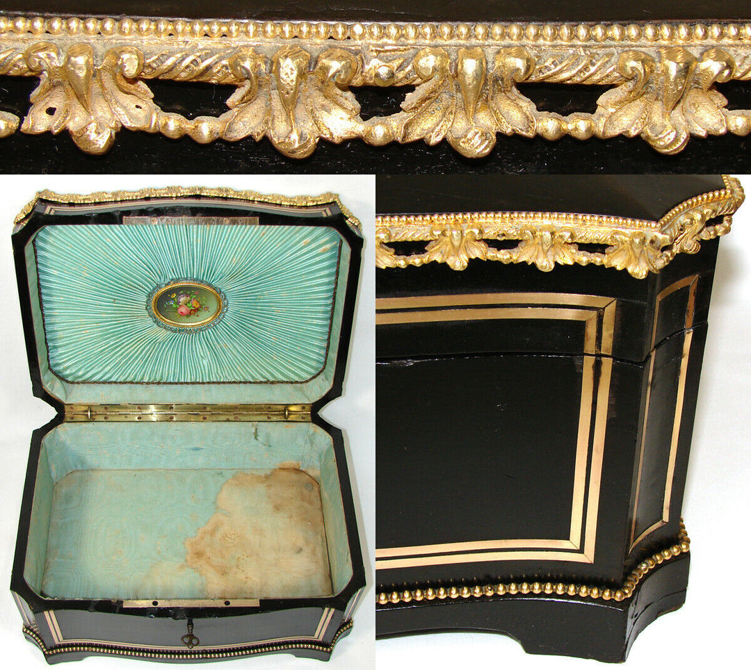 LG Antique French 14.5" Jewelry or Sewing Chest, Boulle, Crown Monogram, Tahan?