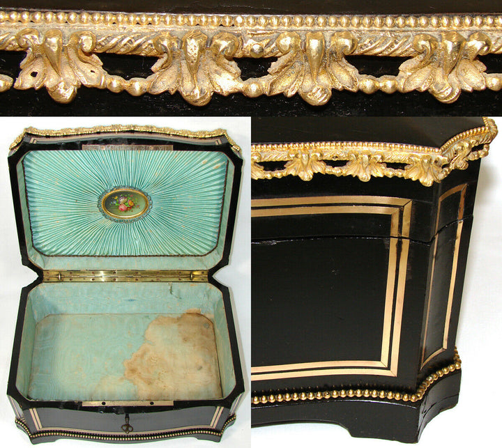 LG Antique French 14.5" Jewelry or Sewing Chest, Boulle, Crown Monogram, Tahan?