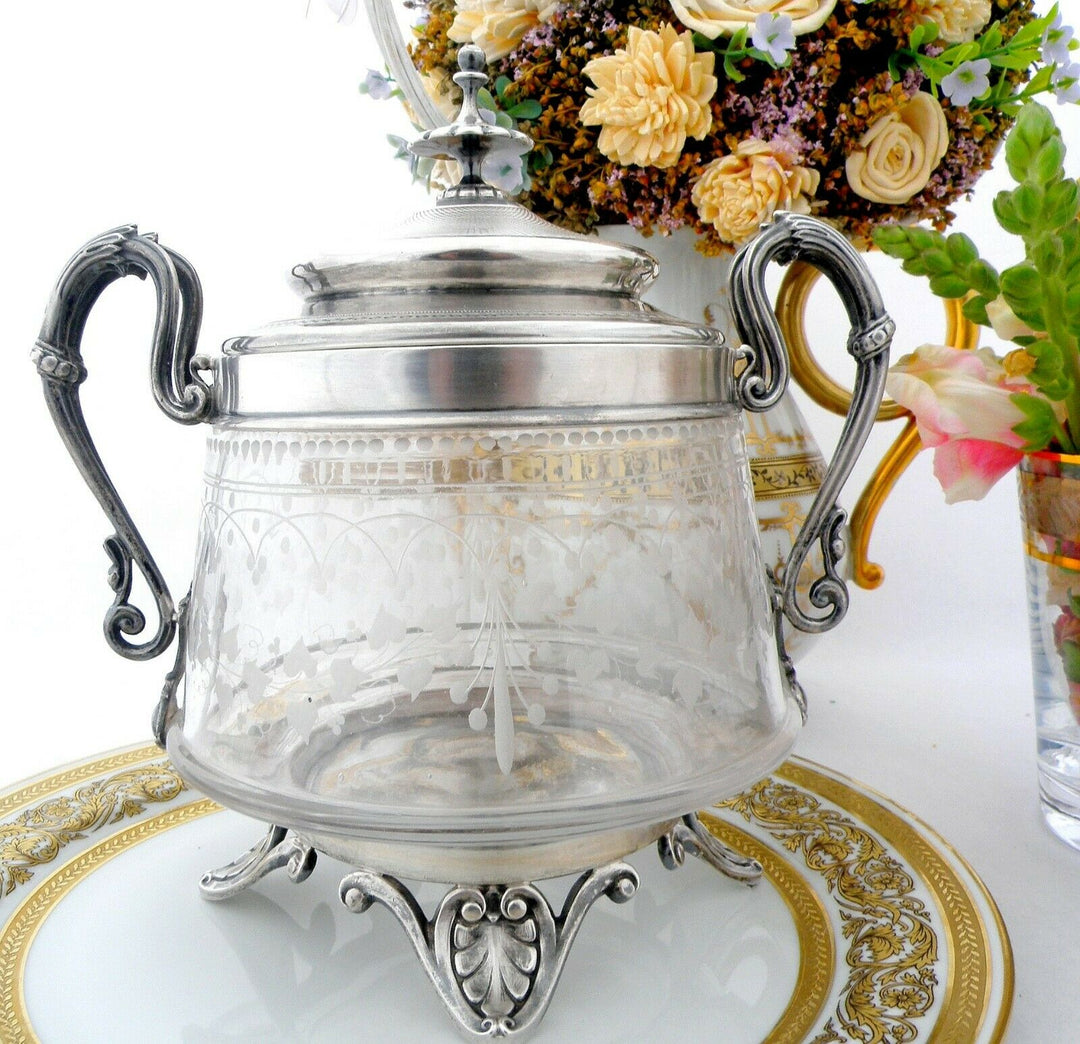 Antique French Sterling Silver Fabulous Candy Box with Glass