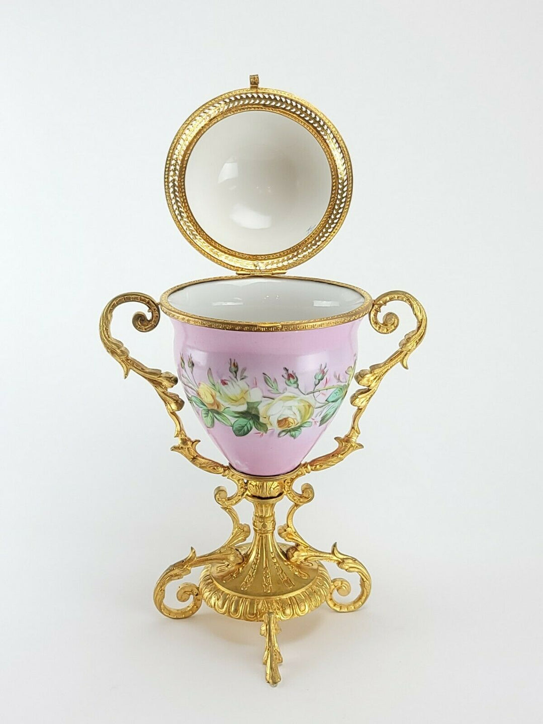 Antique French Sevres Porcelain Box Egg Style Gilt Bronze