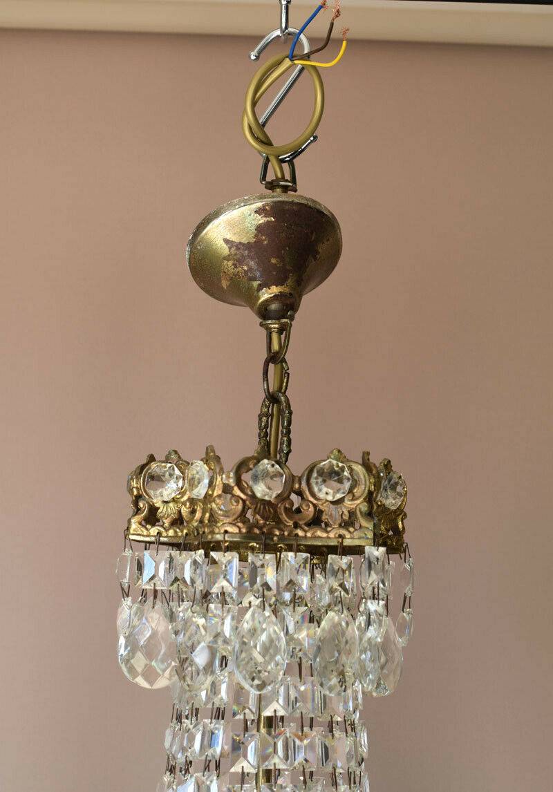 Rare Antique French Crystal Chandelier Vintage Ceiling Living Room Lighting