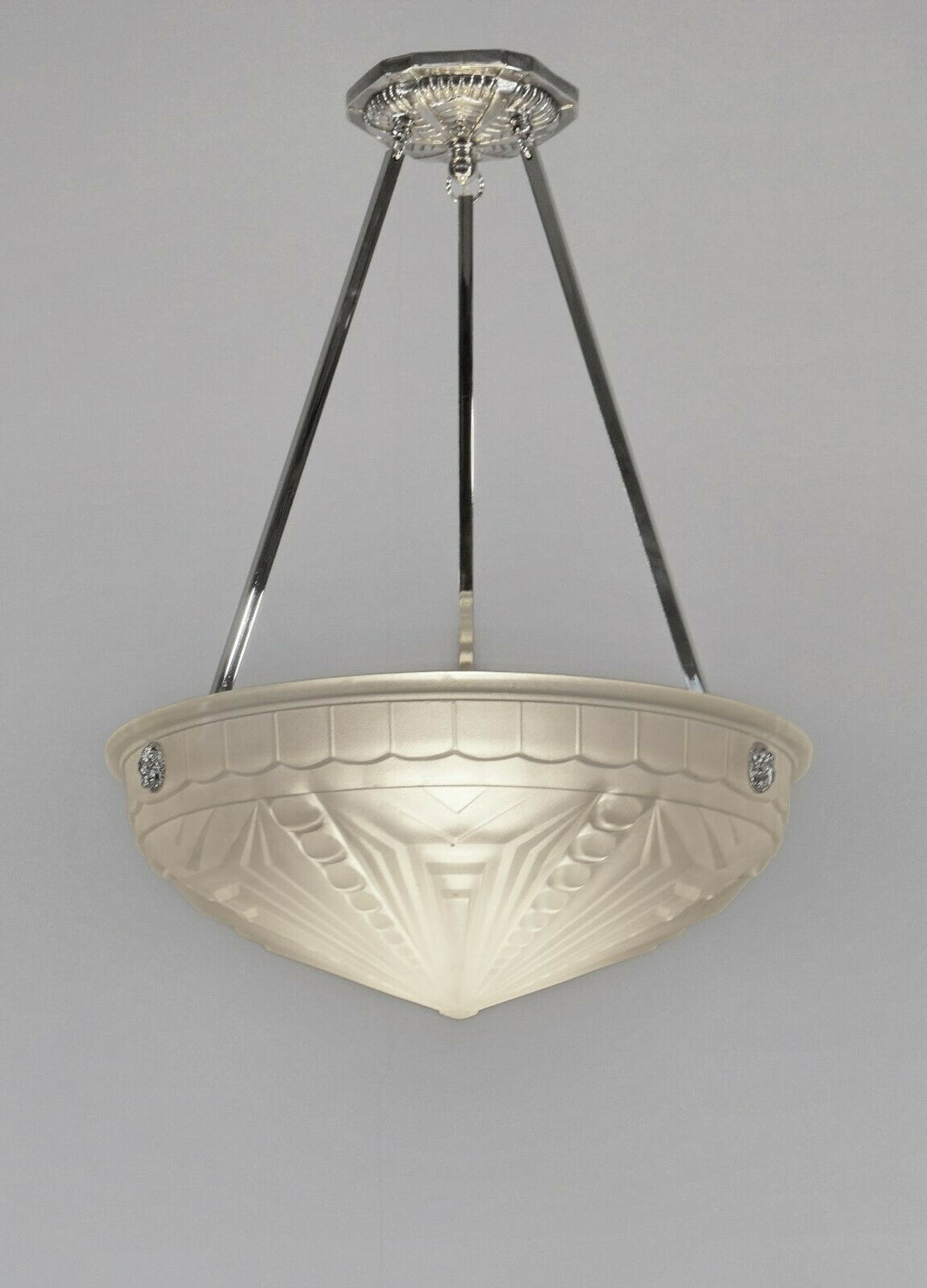 MULLER FRERES : FRENCH 1930 ART DECO PENDANT CHANDELIER ... lamp plated bronze