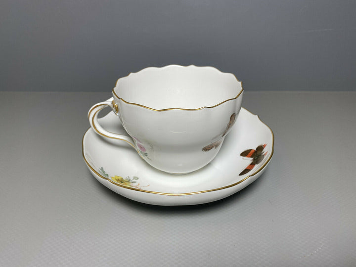 MEISSEN KAFFEE GEDECK 2-TLG TASSE UT NATURALISTISCHE BLUMENMALEREI SCHMETTERLING