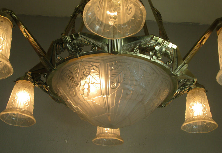 STUNNING FRENCH ART DECO CHANDELIER 1925 - BRONZE - SIGNED: P. MAYNADIER