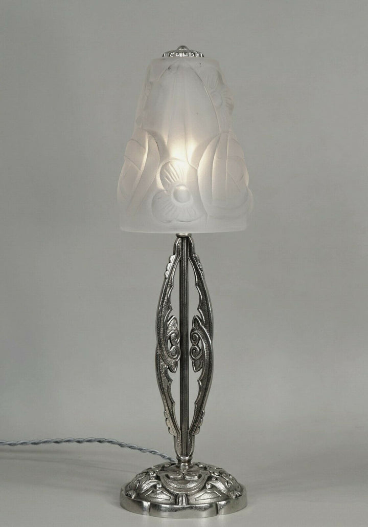DEGUE : FRENCH 1930 ART DECO LAMP ............. lampe plated bronze muller era