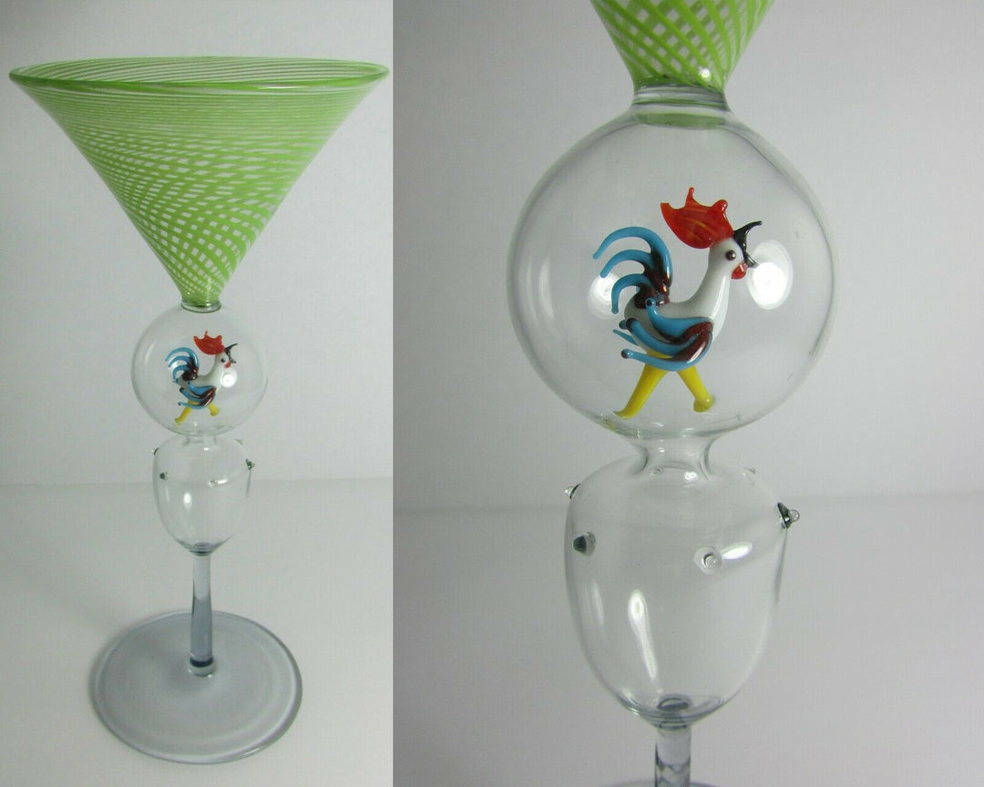 GREEN STRIPE SWIRL ROOSTER BIMINI WERKSTATTE MARTINI GLASS #1
