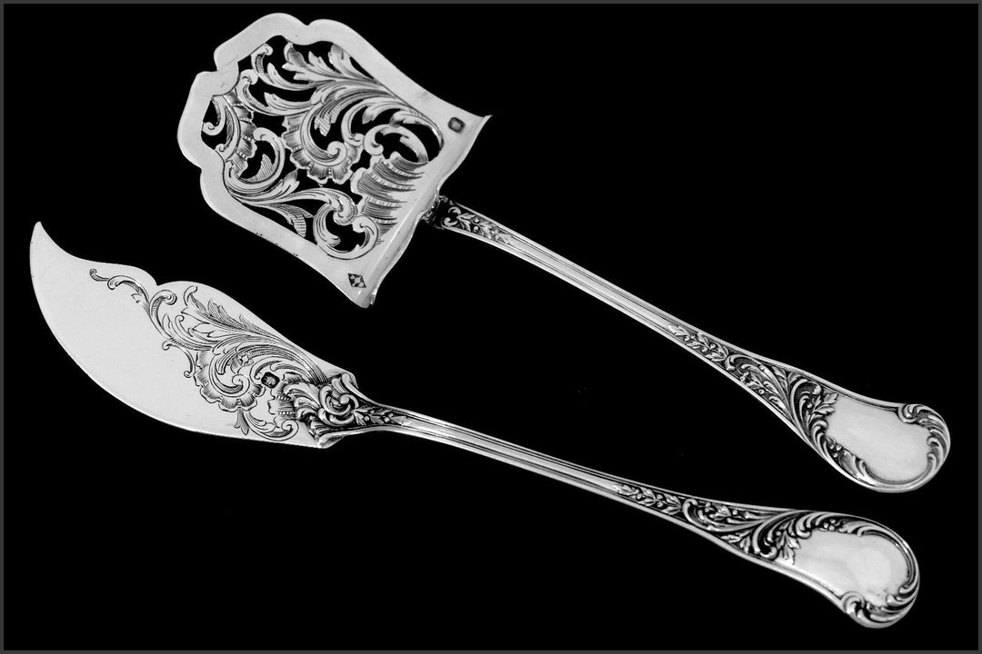 Queille French All Sterling Silver Dessert Hors D'oeuvre Set 4 pc w/box Rococo