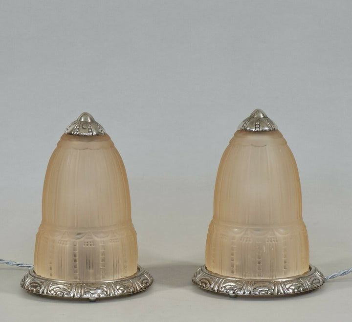 ミューラー兄弟　希少なペアのフランス製アールデコランプ　1925年　1930年　ブロンズ製