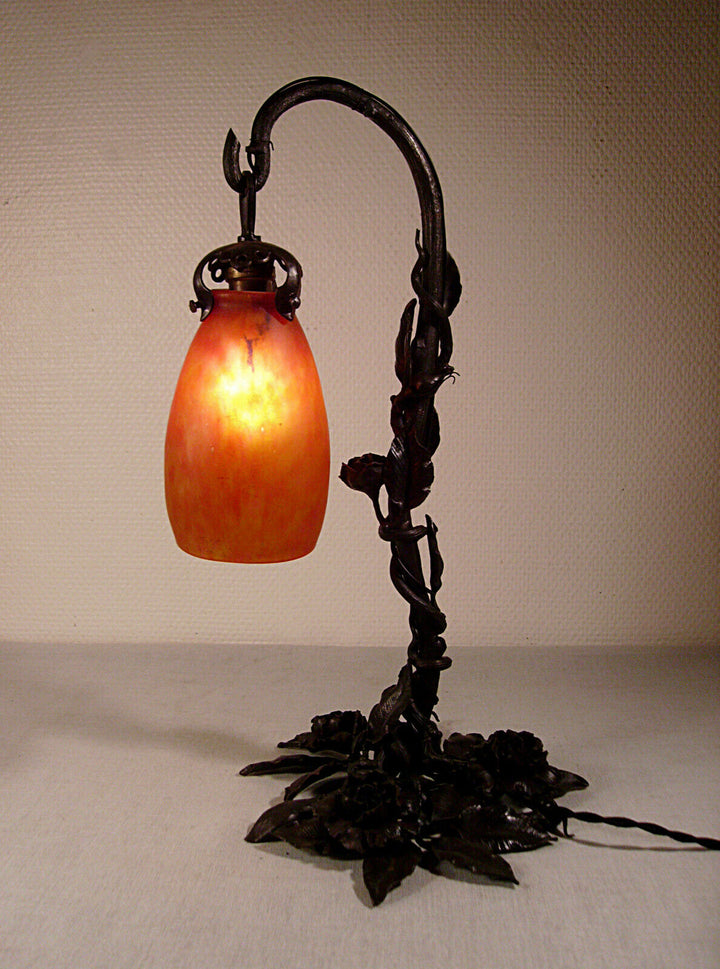 Daum nancy ☨ – art deco lamp in wrought iron and tulip 1925/1930