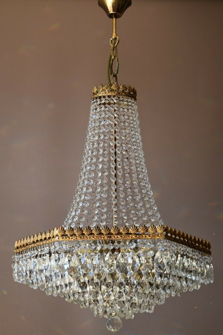 Rare Vintage Lighting French Empire Crystal Chandelier Antique Old Lamp Pendant