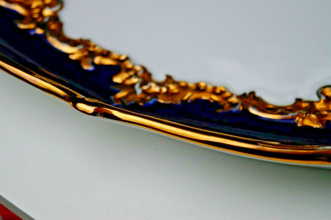 Meissen handpainted kingblue Leuteritz B form large tray with handles 19"