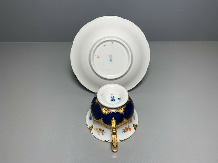 MEISSEN MOKKA GEDECK 2-TLG TASSE UT B-FORM KOBALTBLAU STREUBLÜMCHEN VIEL GOLD