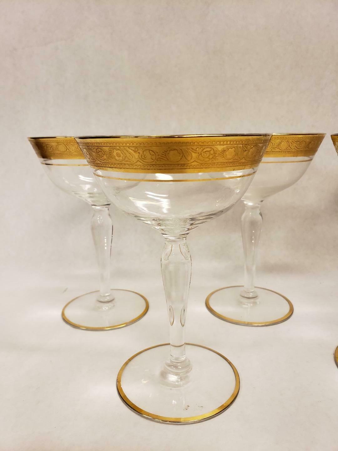 Set of 7 Vintage Champagne Tall Sherbert Glastonbury Lotus Minton Crystal Glass