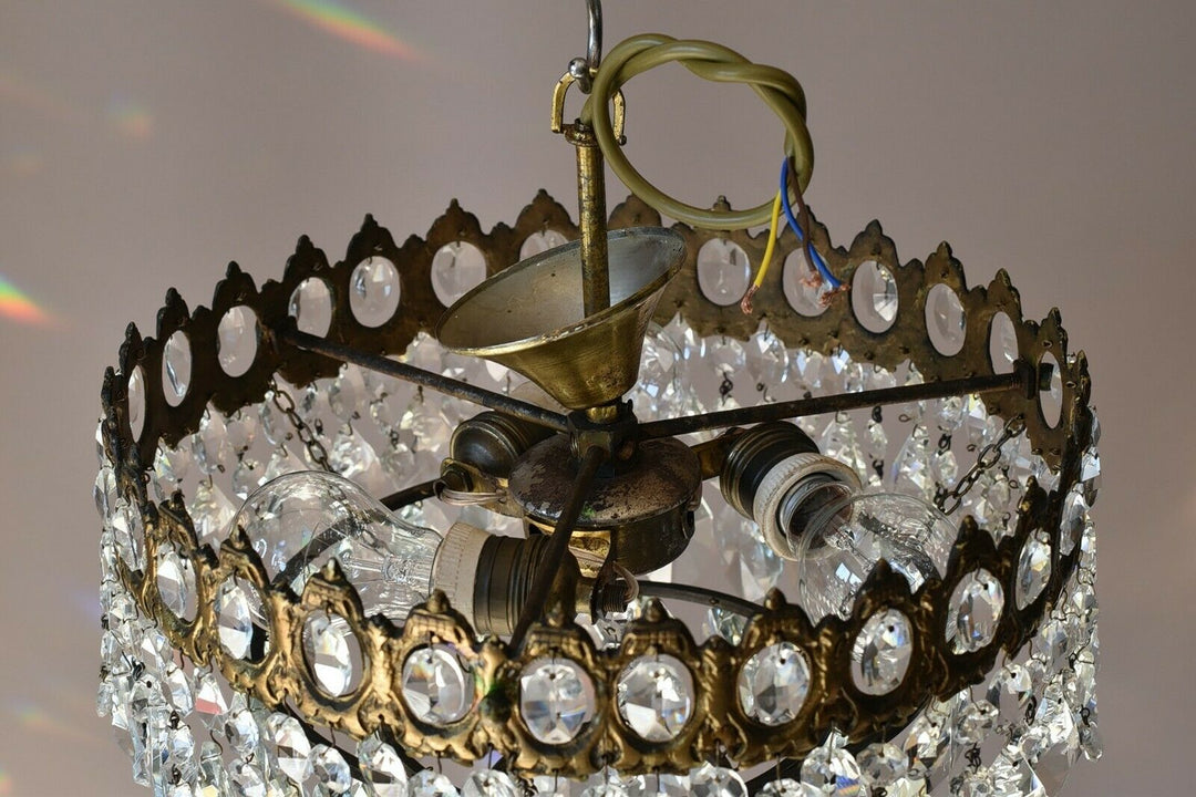 Low Ceiling / Flush Crystal Chandelier, Antique Wedding lighting Vintage Pendant