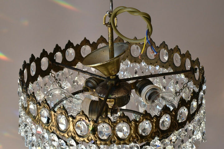 Low Ceiling / Flush Crystal Chandelier, Antique Wedding lighting Vintage Pendant