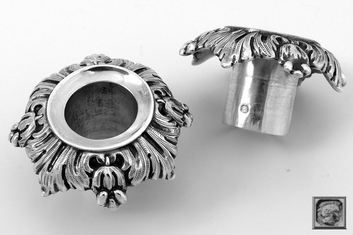 Antique French Sterling Silver Candlesticks Pair, 12"2