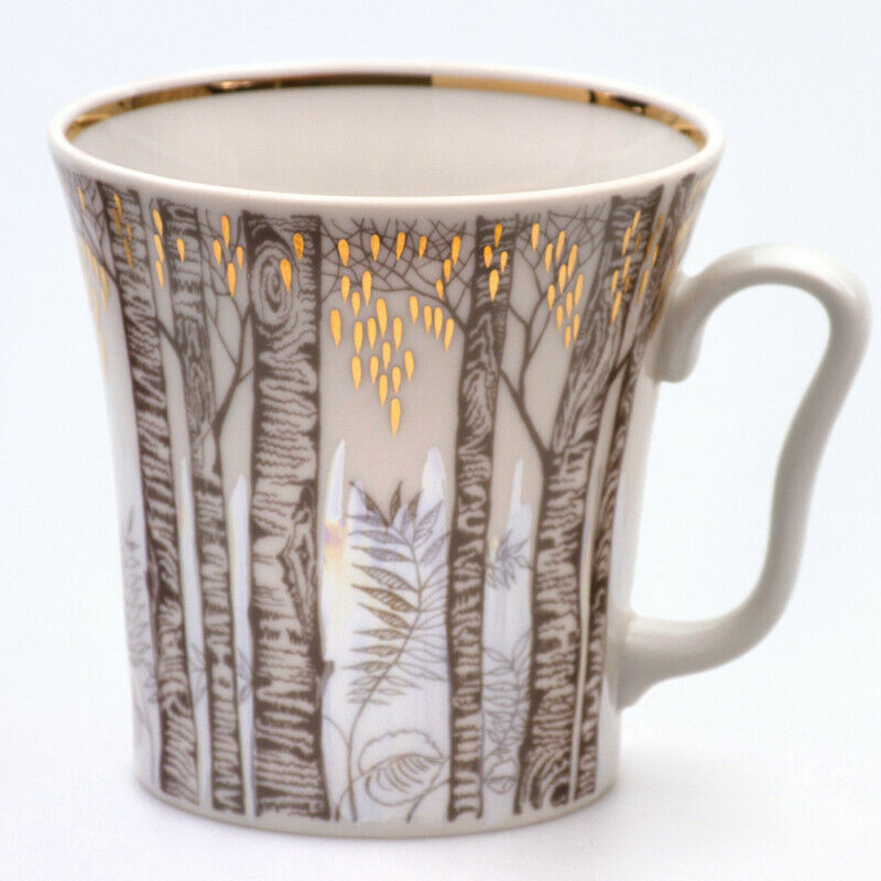 Imperial Porcelain Mug Teacup Saucer Lomonosov LFZ Russian Birches Art /12 fl oz