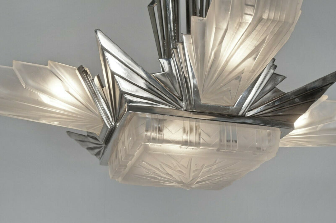 H.PETITOT : LARGE FRENCH 1930 ART DECO CHANDELIER ..... Muller freres