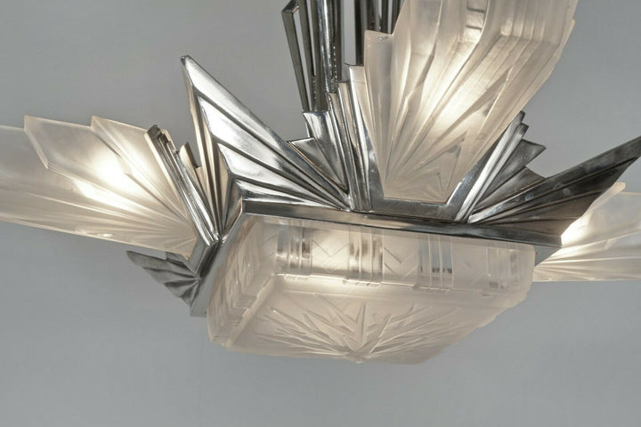 H.PETITOT : LARGE FRENCH 1930 ART DECO CHANDELIER ..... Muller freres