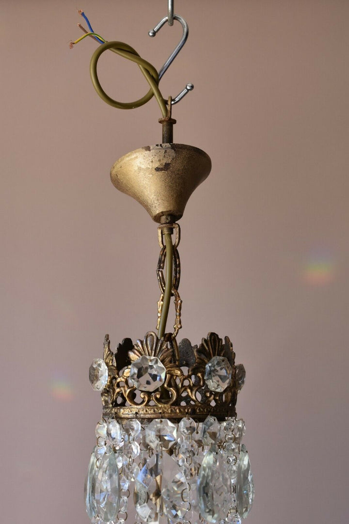 Original Vintage Crystal Chandelier, Antique Lighting, 1950s Pendant, Light,Lamp