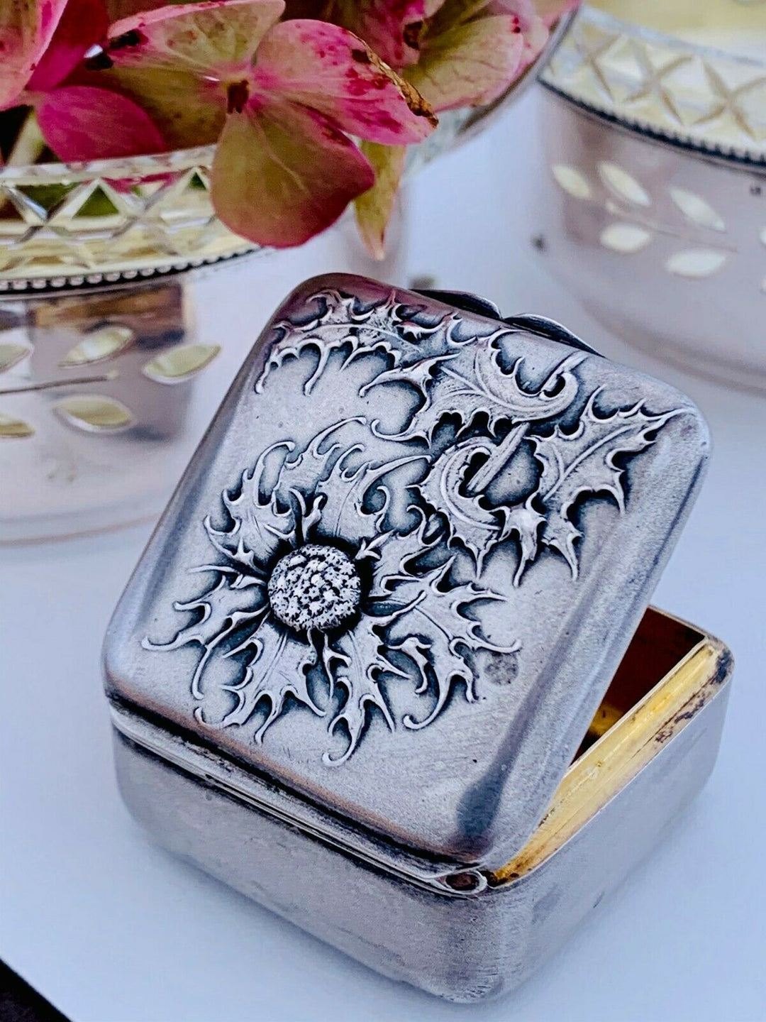 Antique French Sterling Silver Pill Box Fabulous Decor