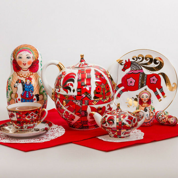 インペリアルポーセリン　カップ＆ソーサーセット 　ロモノーソフ　赤い馬モチーフ