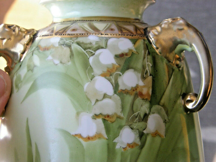 Vase-Lily of the Valley Pattern-3 Elephant Handles-Hand Painted Noritake Nippon