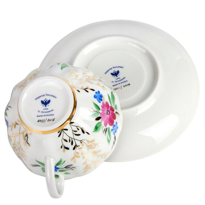 Golden Grass Teacup w/ Saucer by Imperial Porcelain Russian Lomonosov LFZ IFZ