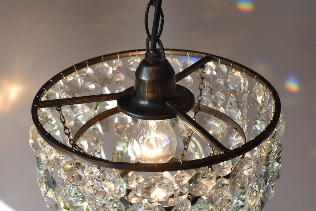Mini Vintage Crystal Chandelier in Antique French Style Lighting Pendant Lamp