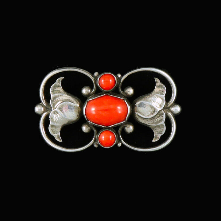 ジョージジェンセン　スターリングシルバー　コーラルのブローチ　#236A