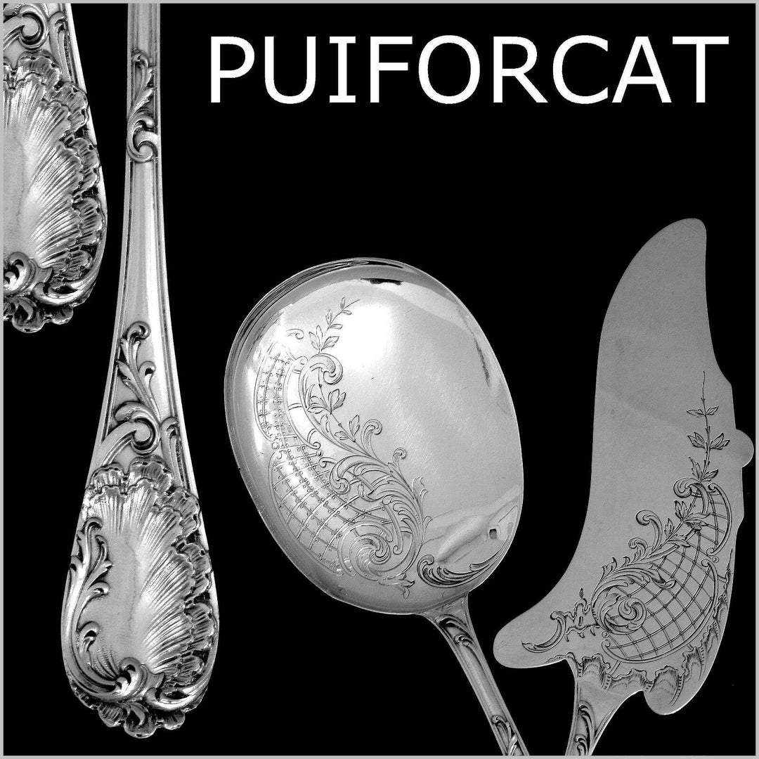 Puiforcat Fabulous French All Sterling Silver Ice Cream Set 2 pc Rococo