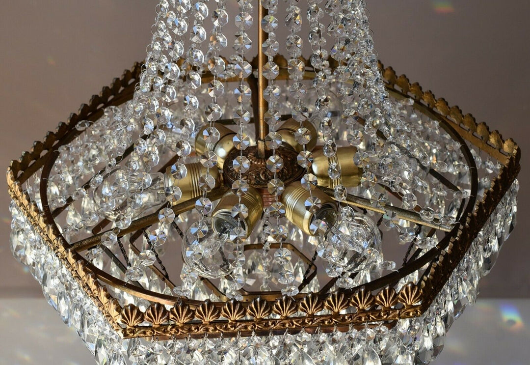 Rare Vintage Lighting French Empire Crystal Chandelier Antique Old Lamp Pendant