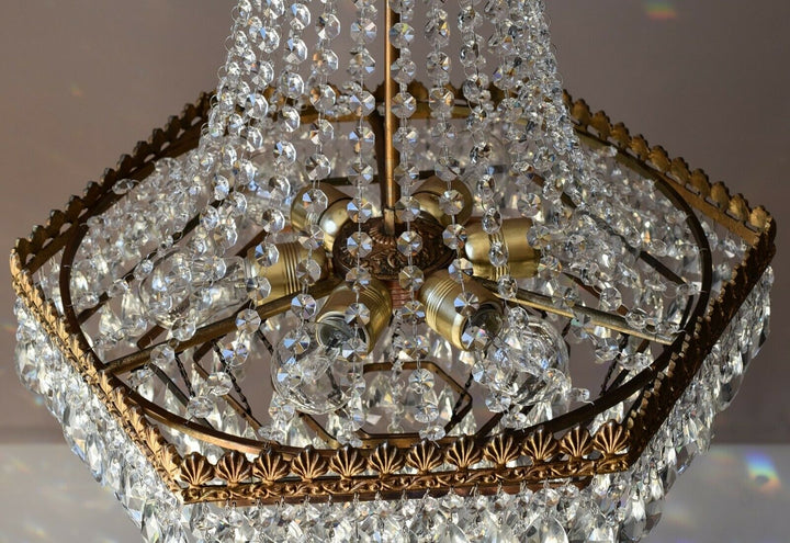 Rare Vintage Lighting French Empire Crystal Chandelier Antique Old Lamp Pendant