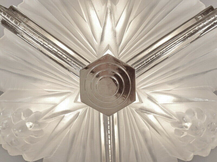 PETITOT : signed FRENCH 1930 ART DECO CHANDELIER ....... muller and degué shades