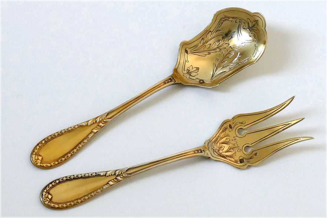Lapparra French All Sterling Silver 18k Gold Dessert Hors d'Oeuvre 4 pc w/box