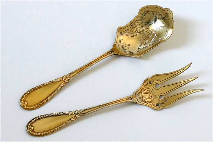 Lapparra French All Sterling Silver 18k Gold Dessert Hors d'Oeuvre 4 pc w/box