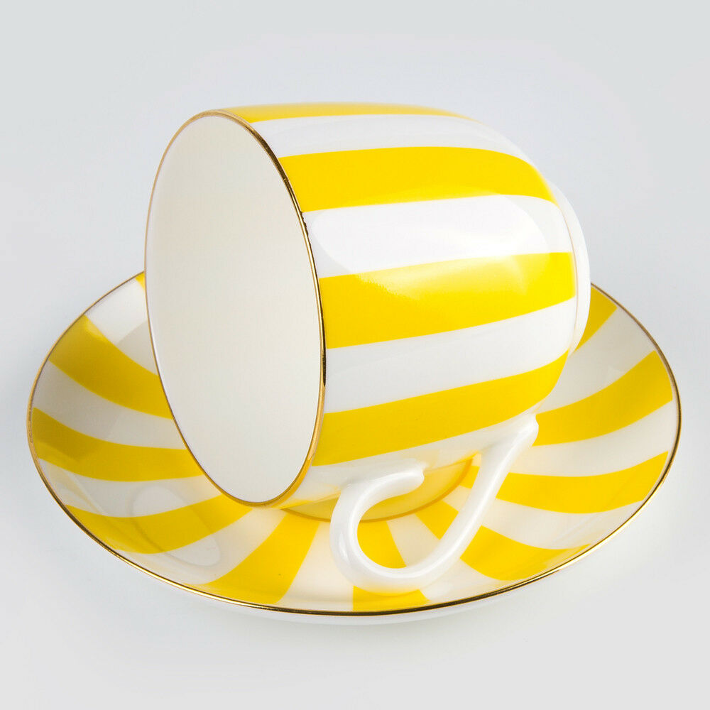 インペリアルポーセリン　ティーカップ＆ソーサー　ボーンチャイナ　ロモノーソフ　ストライプ　イエロー