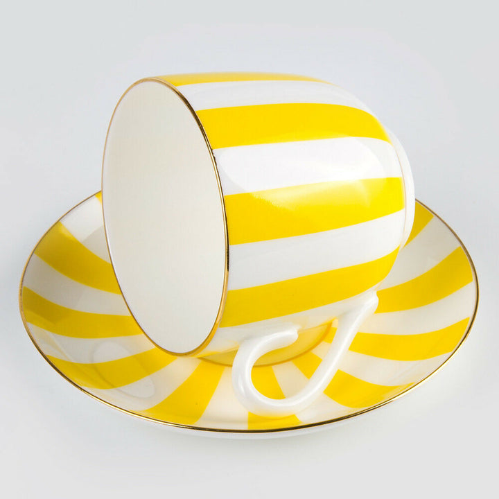 インペリアルポーセリン　ティーカップ＆ソーサー　ボーンチャイナ　ロモノーソフ　ストライプ　イエロー