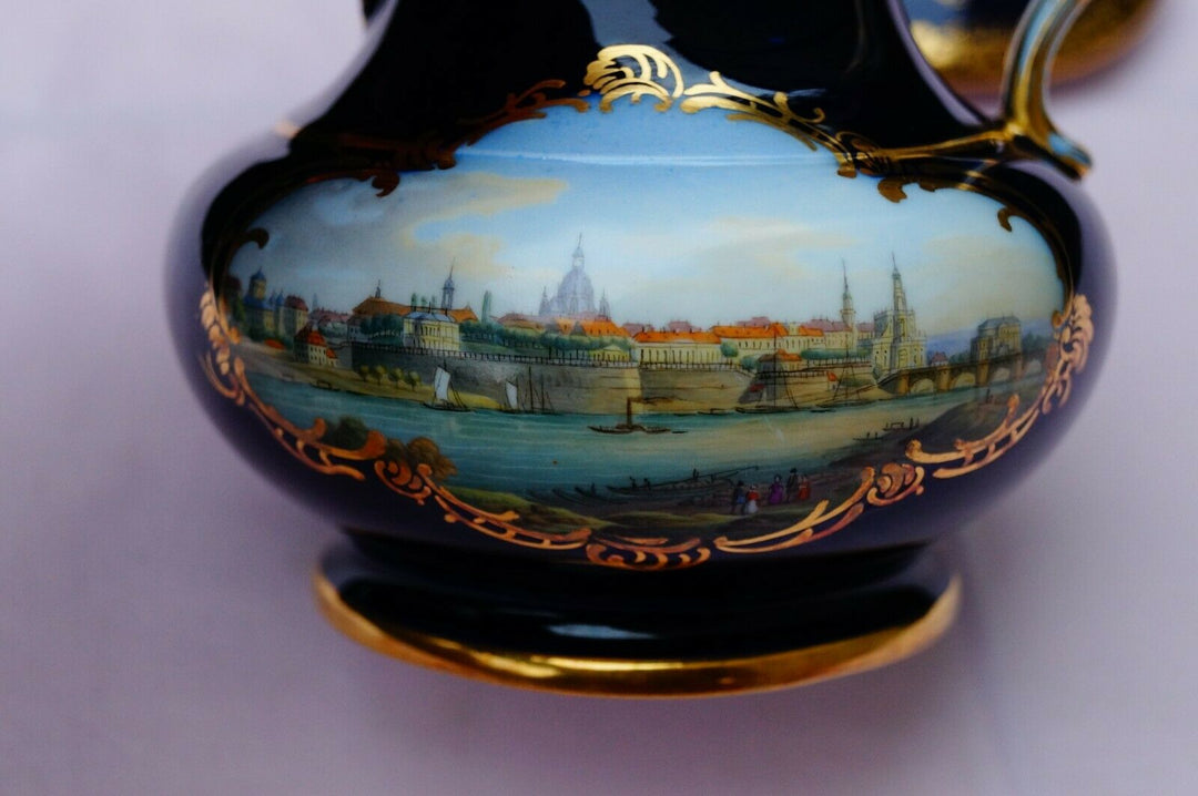 Meissen handpainted antique blue cobalt pot Dresden
