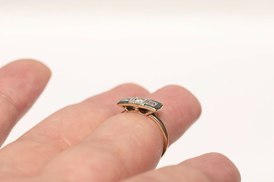 アンティーク 18K エナメル アールデコ ナチュラルダイヤモンドのリング